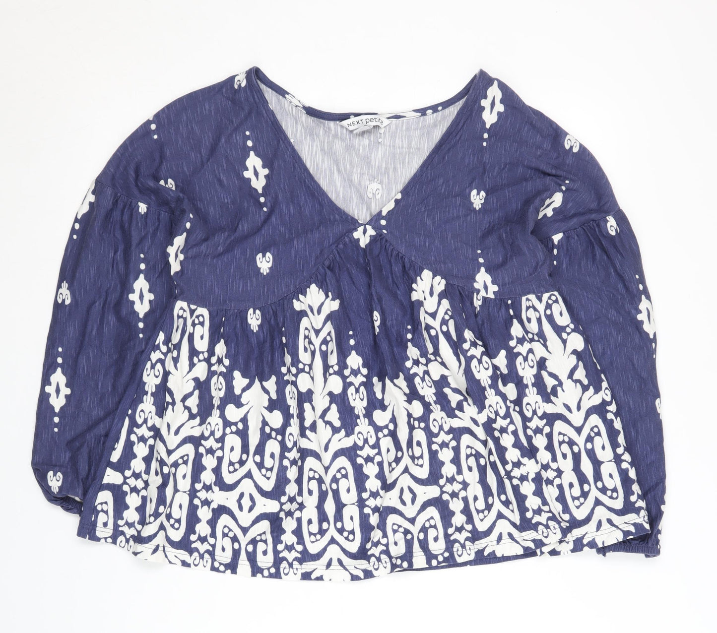 Next Women's Blue Geometric Tunic Blouse, Size 8 Petite