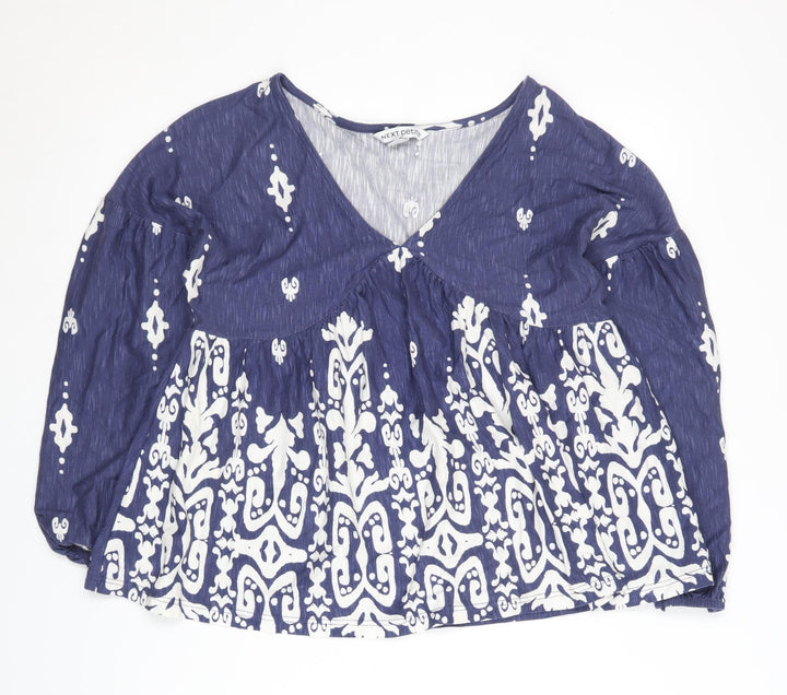 Next Women's Blue Geometric Tunic Blouse, Size 8 Petite