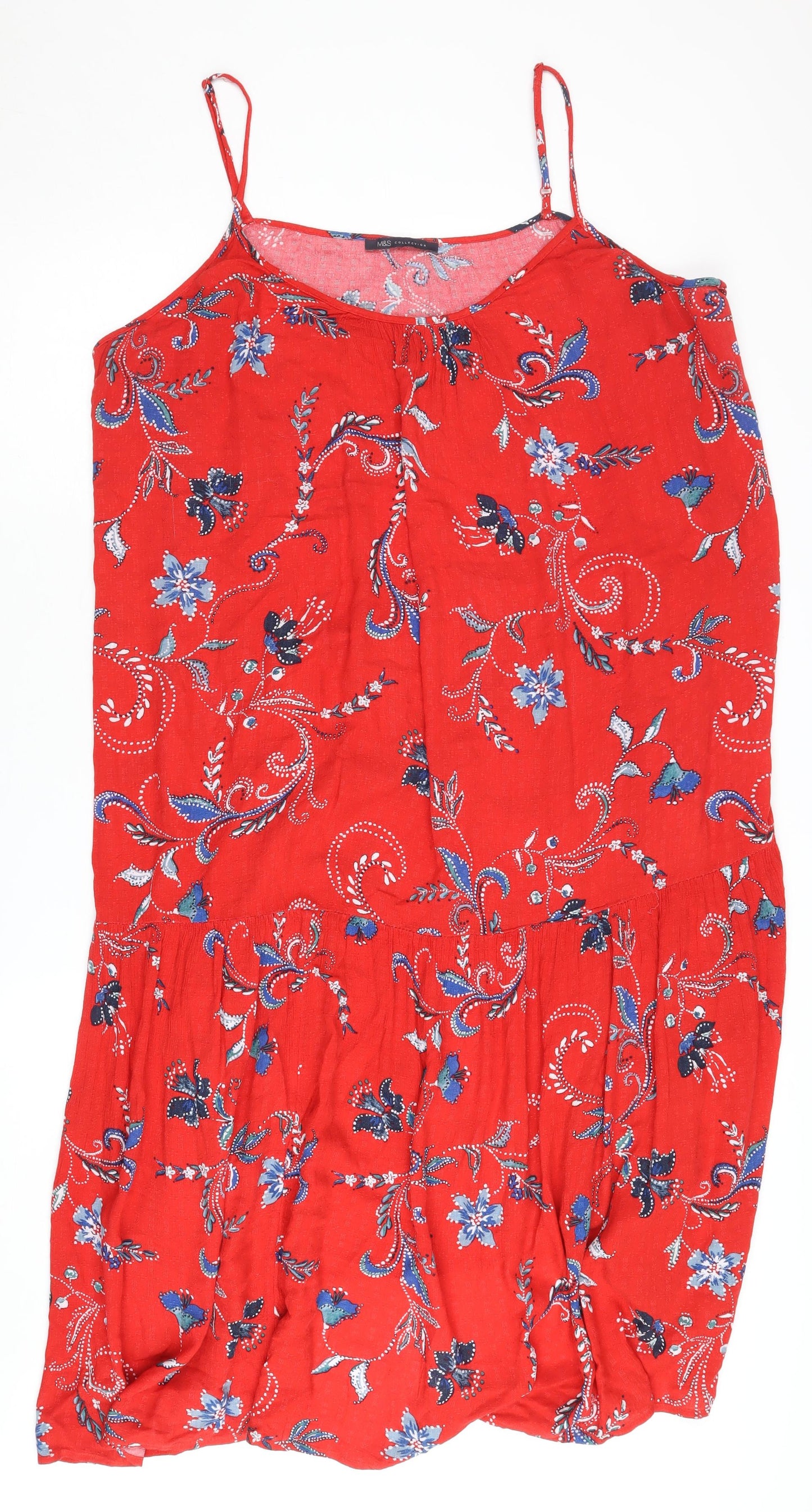 Marks and Spencer Women's Red Floral Dress, Size 22