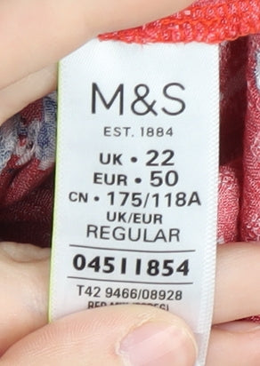 Marks and Spencer Women's Red Floral Dress, Size 22