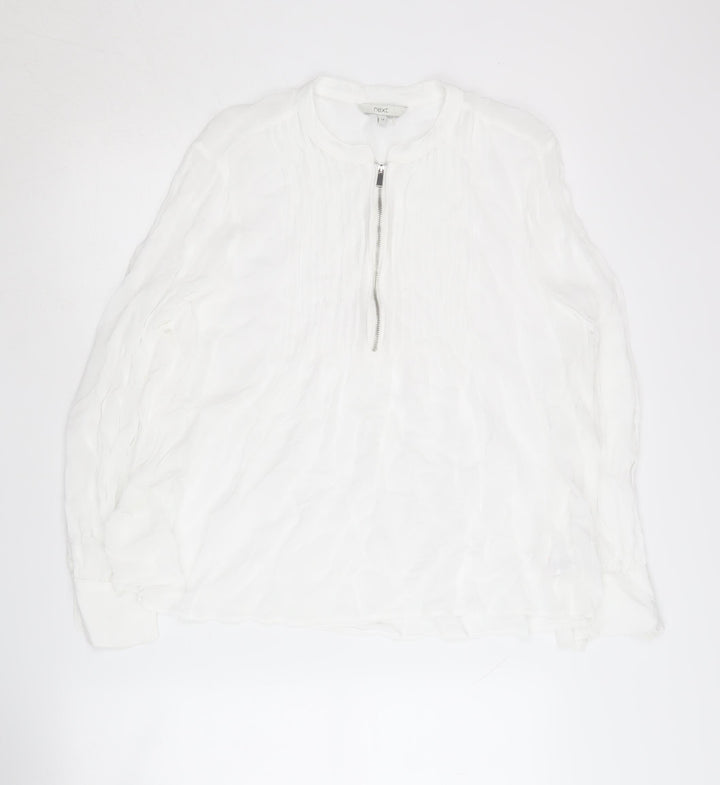 Next Women's White Long Sleeve Zip Top, Size 14