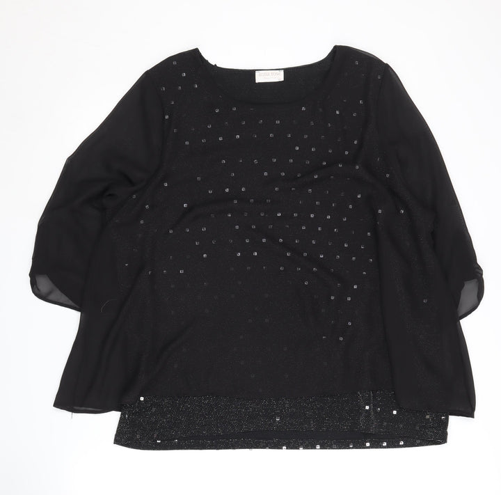 Anna Rose Women's Black Sequin Blouse XL