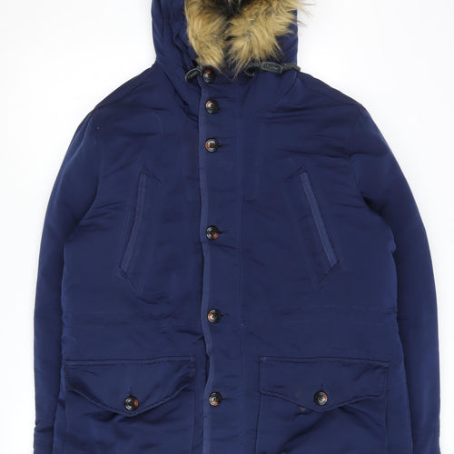 Burton Menswear Blue Hooded Parka Coat Large