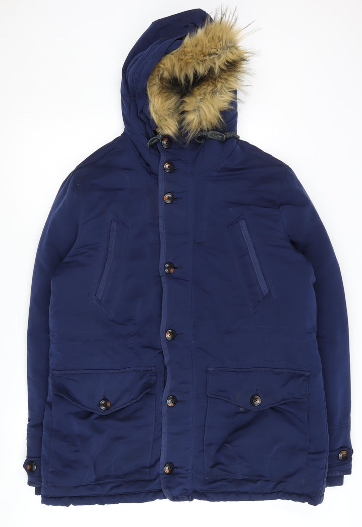 Burton Menswear Blue Hooded Parka Coat Large
