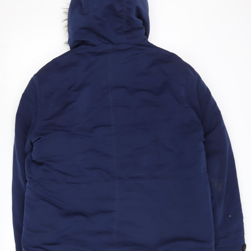 Burton Menswear Blue Hooded Parka Coat Large