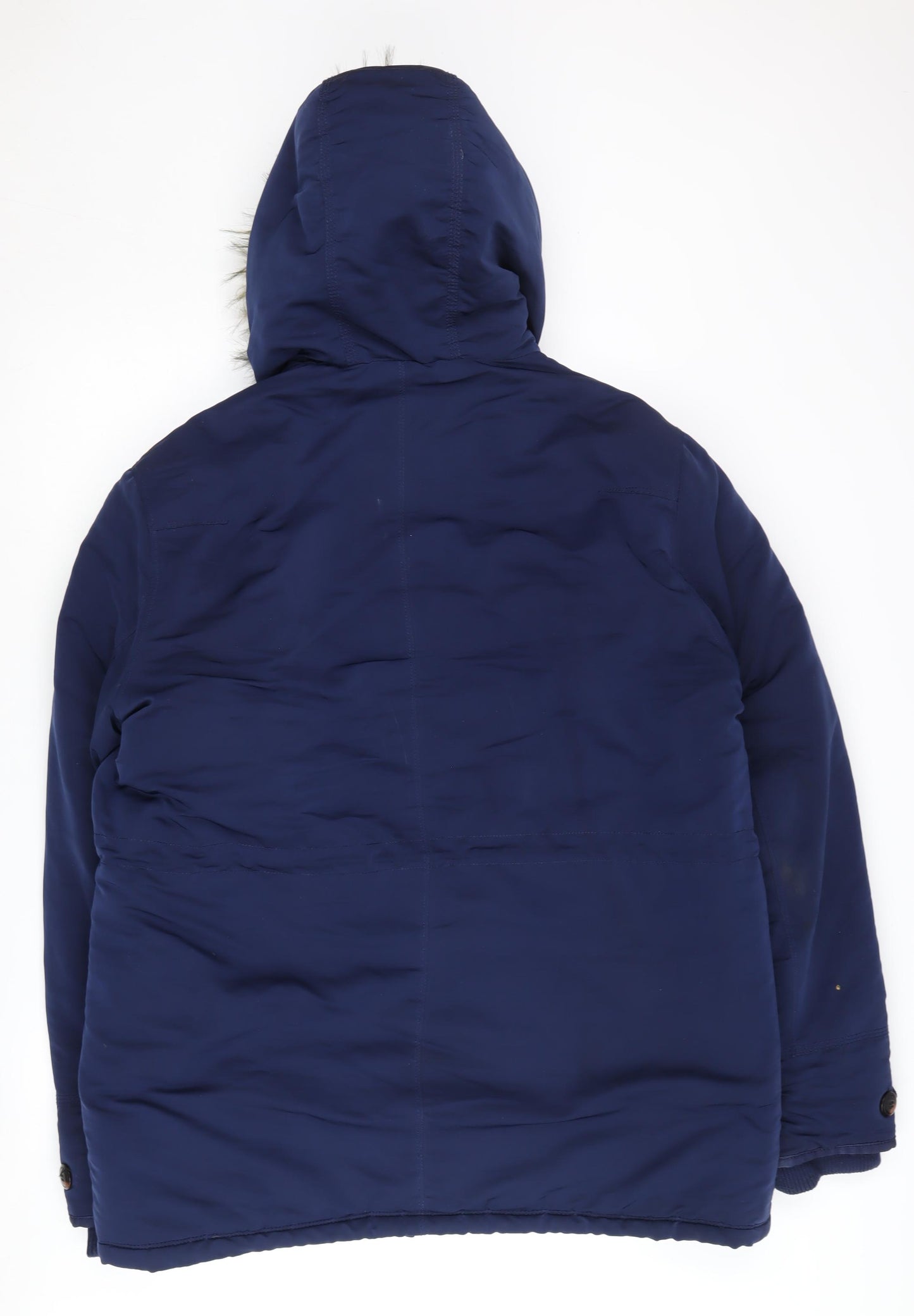 Burton Menswear Blue Hooded Parka Coat Large