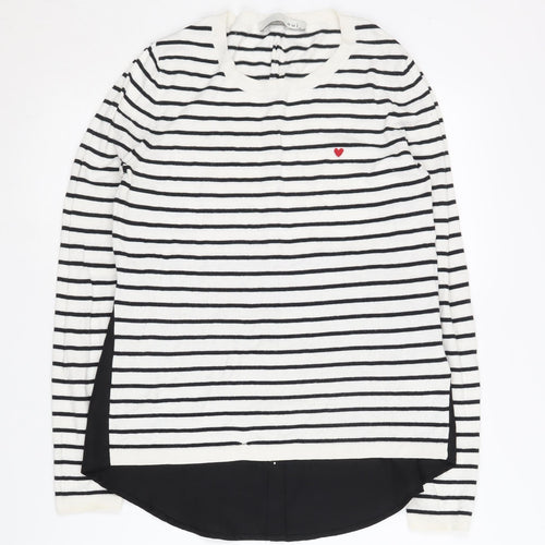 Oui Women's Black White Striped Cardigan Size 10