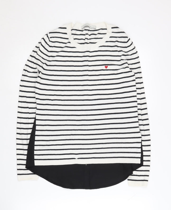Oui Women's Black White Striped Cardigan Size 10
