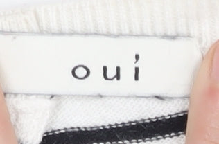 Oui Women's Black White Striped Cardigan Size 10