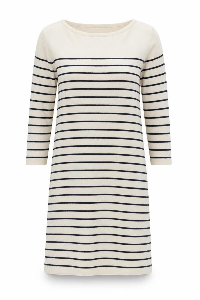 Front view of ASOS Maternity Beige Striped Shift Dress, size 8