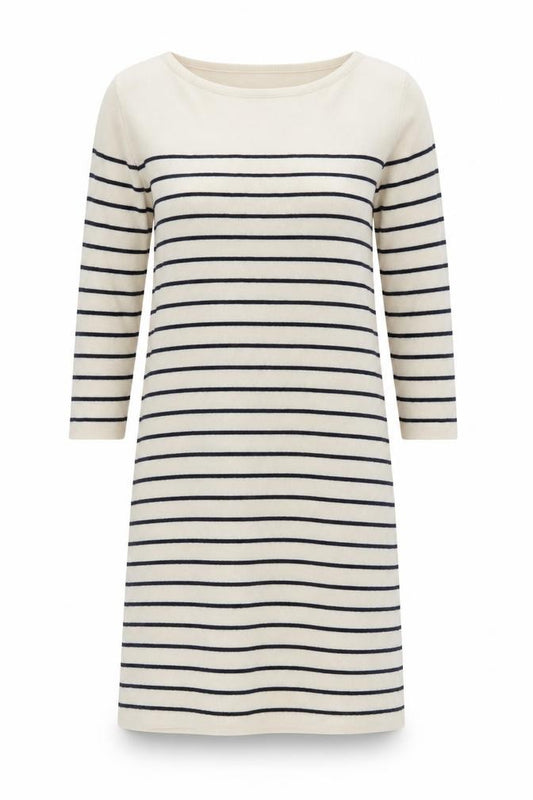 Front view of ASOS Maternity Beige Striped Shift Dress, size 8