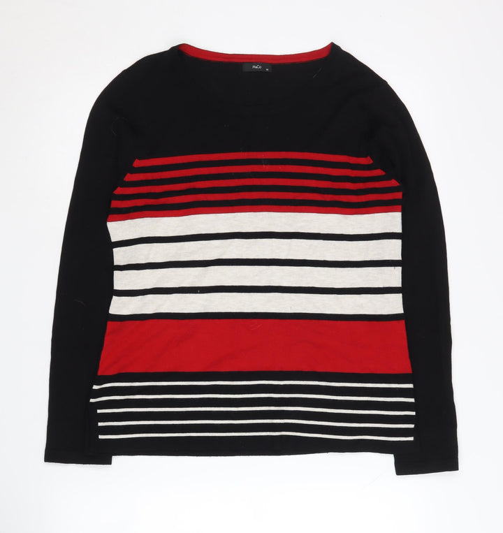 M&Co Women's Black Striped Pullover Jumper Size 14