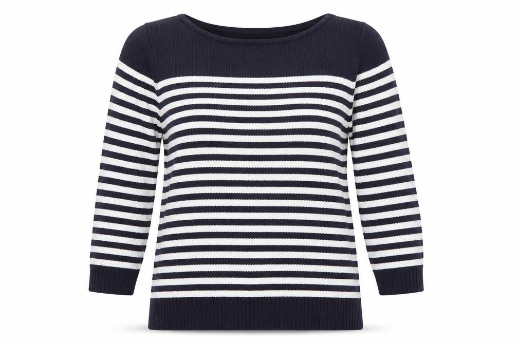 Front view of Damart Women's Boat Neck Striped Jumper - Black M