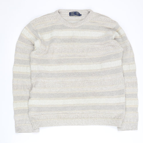 CASUAL CLUB Men’s Beige Striped Pullover Jumper S