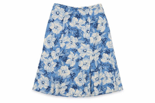 Front view of Eastex Women's Blue Floral A-Line Skirt, size 16