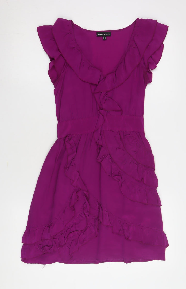 Warehouse Women’s Purple Silk Ruffle Dress