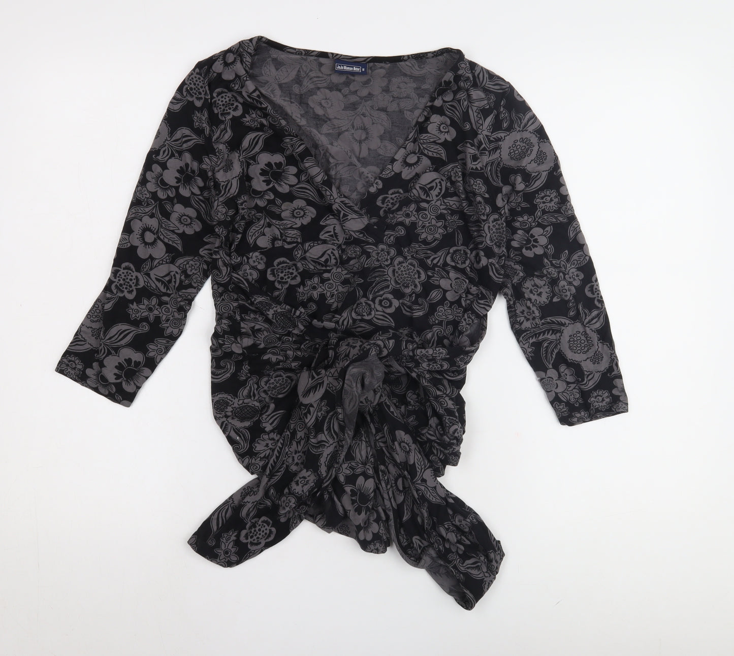 JoJo Maman Bébé Black Floral Wrap Blouse for Women M