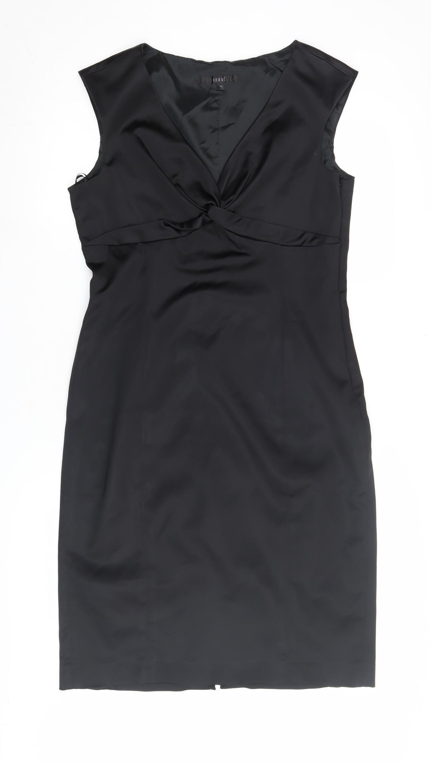 Coast Black Sheath Dress, Women's Size 16, Formal Satin