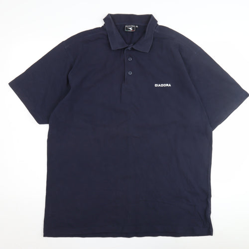 Diadora Men's Blue Polo Shirt 2XL Solid Casual