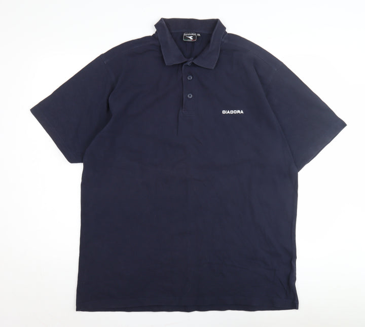 Diadora Men's Blue Polo Shirt 2XL Solid Casual