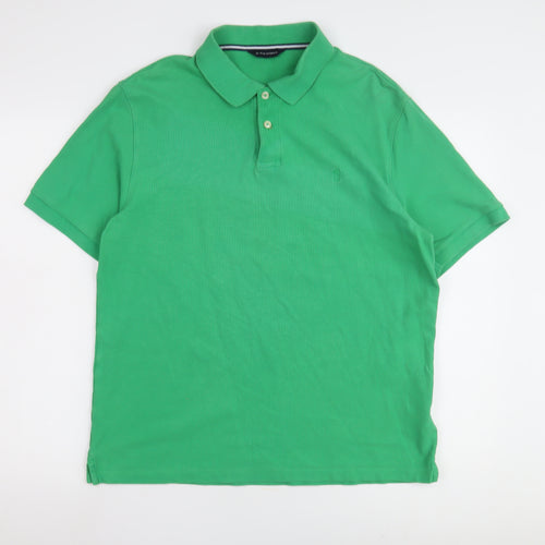 Marks and Spencer Men's Green Polo Shirt L Collared Solid