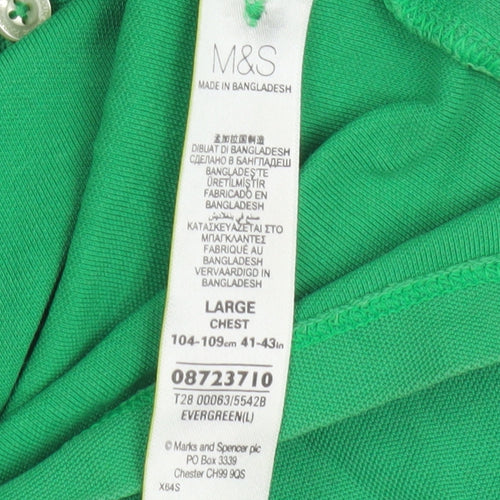 Marks and Spencer Men's Green Polo Shirt L Collared Solid