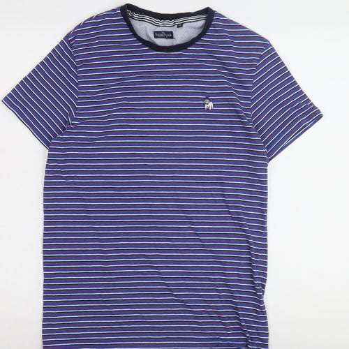 The Spitalfields Shirt Co Men's Medium Blue Striped T-Shirt