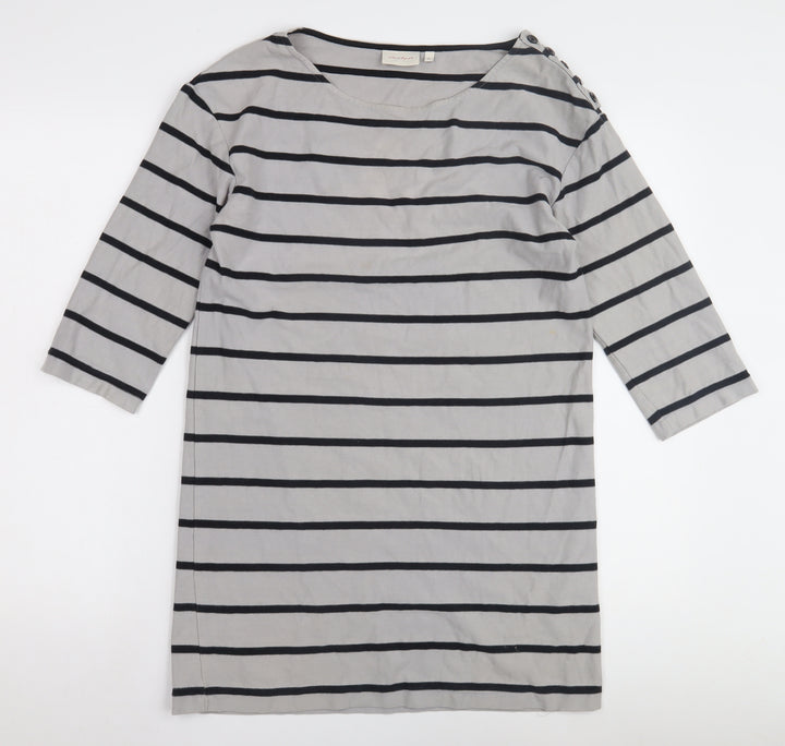 Jackpot Women's Grey Striped Top 3/4 Sleeve M