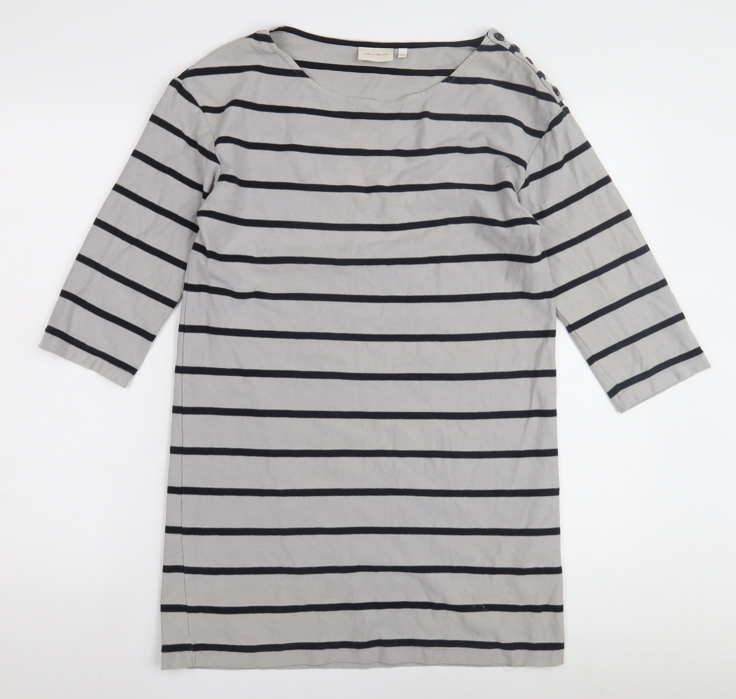Jackpot Women's Grey Striped Top 3/4 Sleeve M