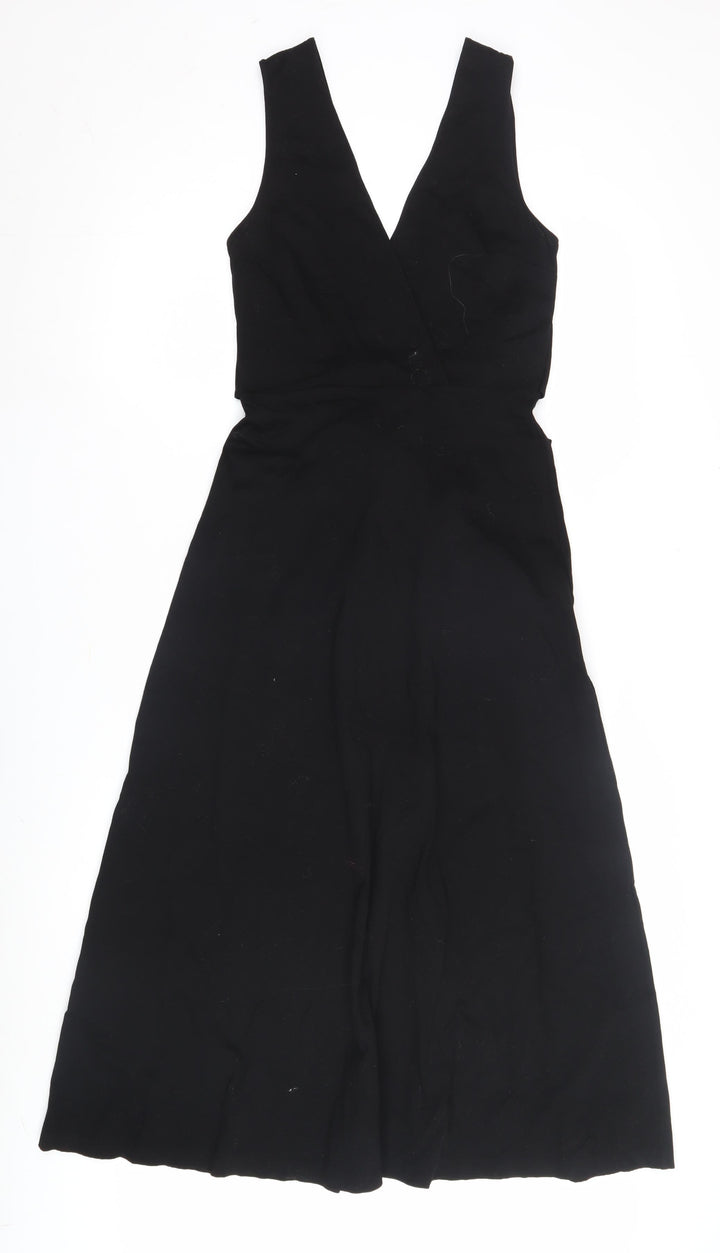 Massimo Dutti Women's Black XS Midi Wrap Dress