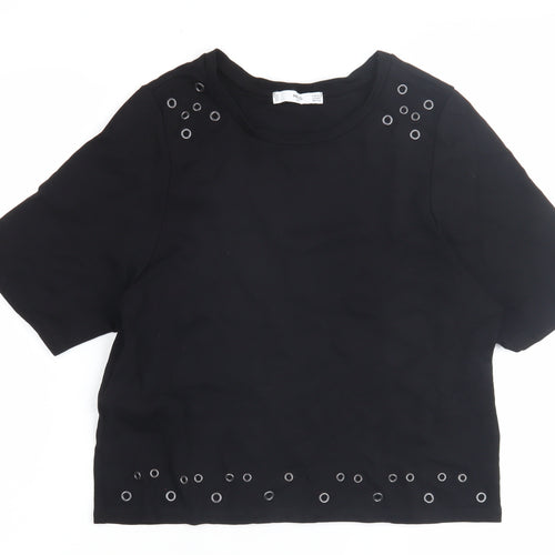 MNG Women's Black Cropped T-Shirt XS Crew Neck