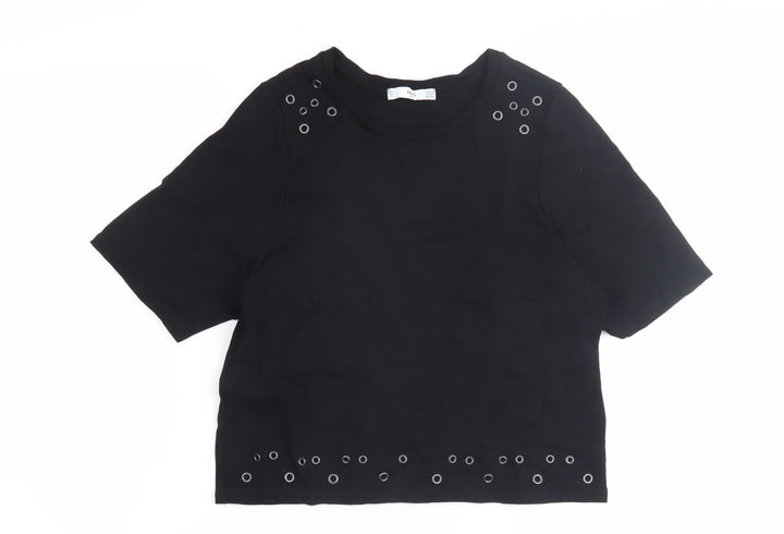 MNG Women's Black Cropped T-Shirt XS Crew Neck