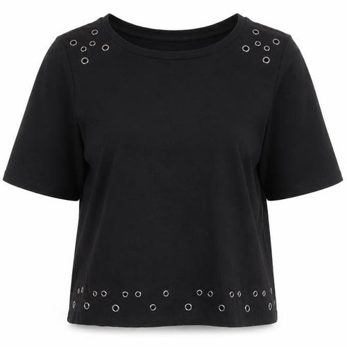 MNG Women's Black Cropped T-Shirt XS Crew Neck