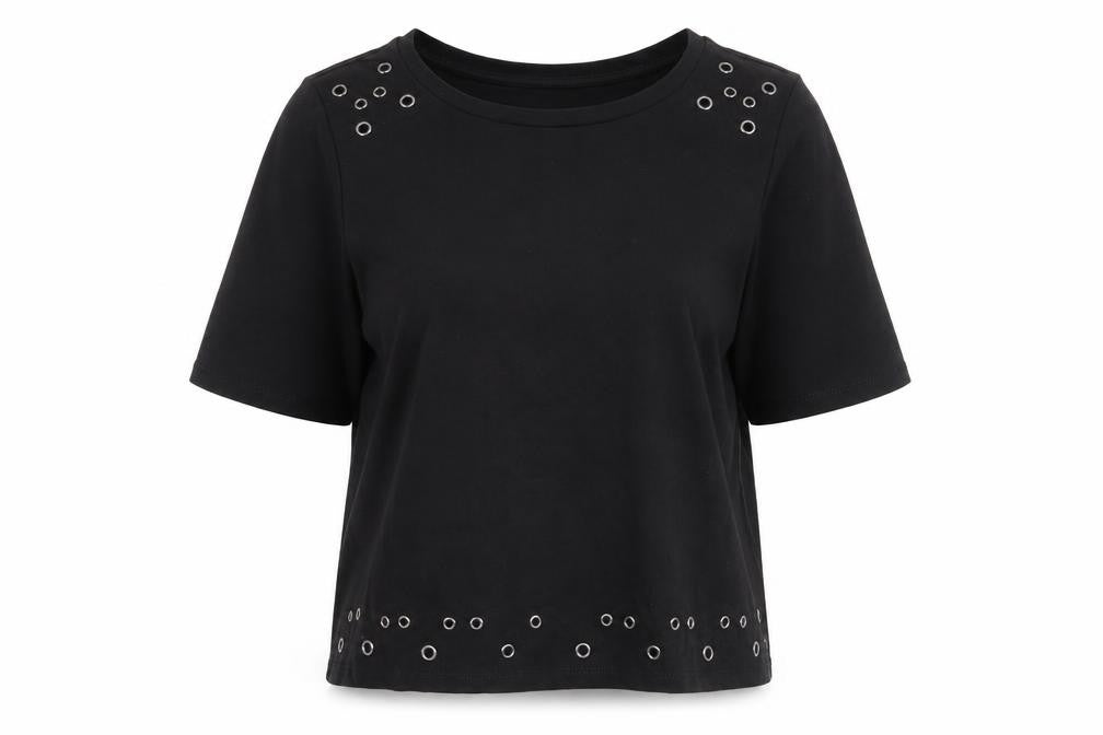 MNG Women's Black Cropped T-Shirt XS Crew Neck