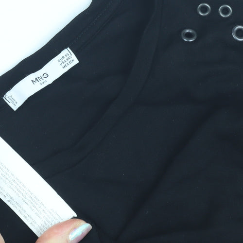 MNG Women's Black Cropped T-Shirt XS Crew Neck