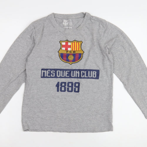 FC Barcelona Boys Grey Long Sleeve T-Shirt, Size 14 Years