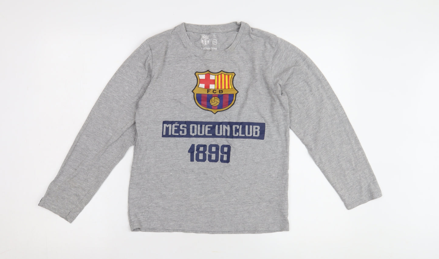 FC Barcelona Boys Grey Long Sleeve T-Shirt, Size 14 Years