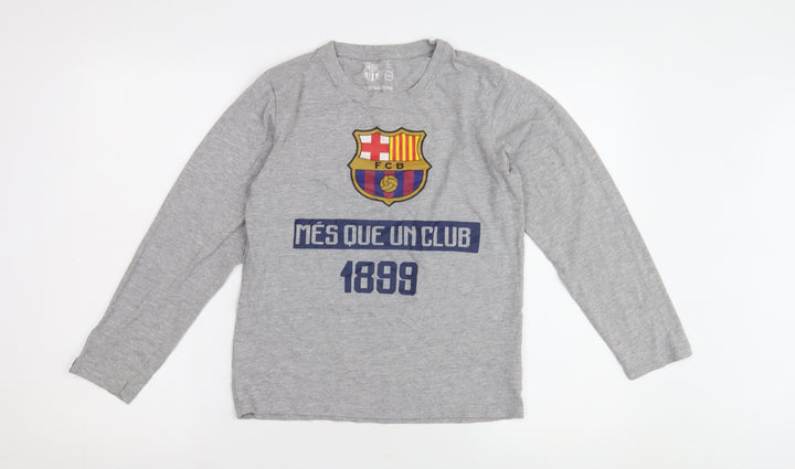 FC Barcelona Boys Grey Long Sleeve T-Shirt, Size 14 Years