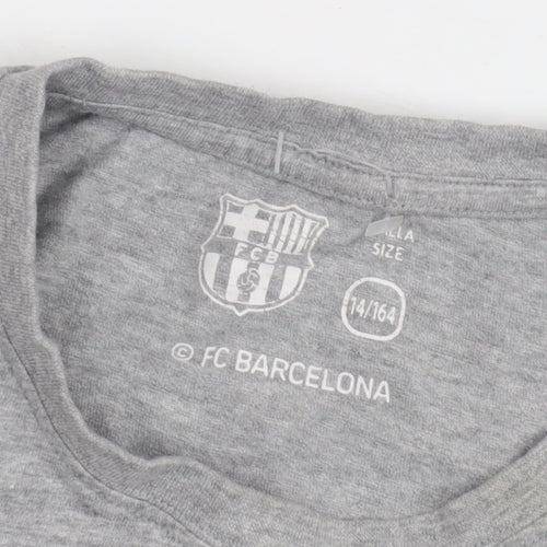 FC Barcelona Boys Grey Long Sleeve T-Shirt, Size 14 Years