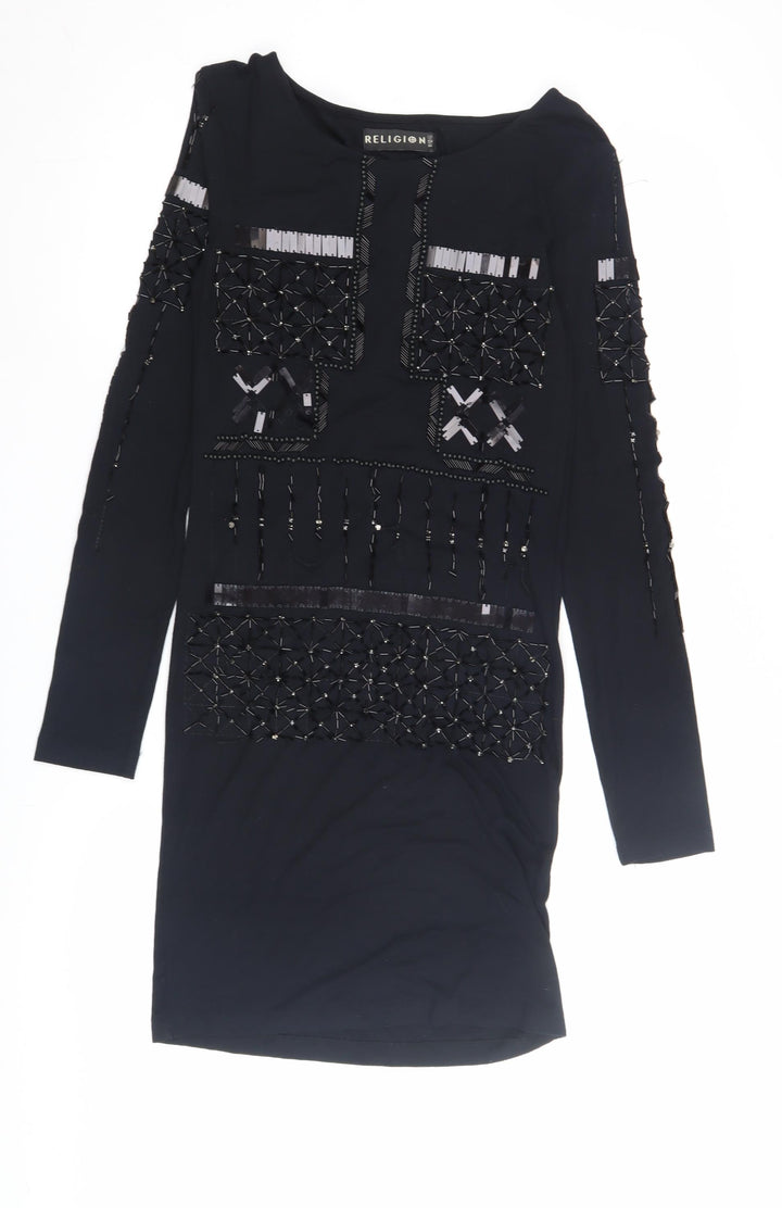 Religion Women's Black Midi Bodycon Dress Size 12