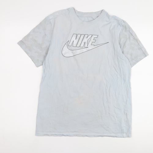 Nike Men's Blue M T-Shirt, Crew Neck, Cotton, Logo Accent