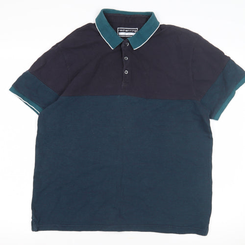 Red Herring Men's Blue Colourblock Polo, Large