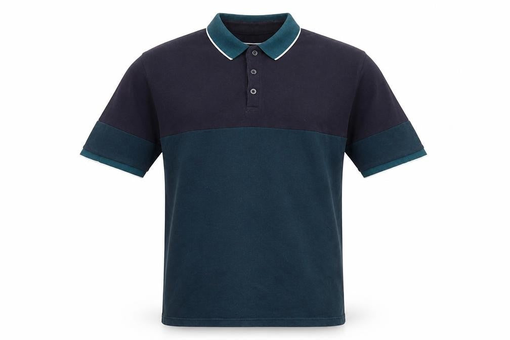Front view of Red Herring Men's Blue Colourblock Polo, Large