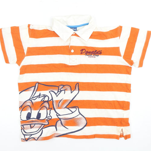 Disney Boys Orange Striped Polo with Donald Duck Design (Size 12)