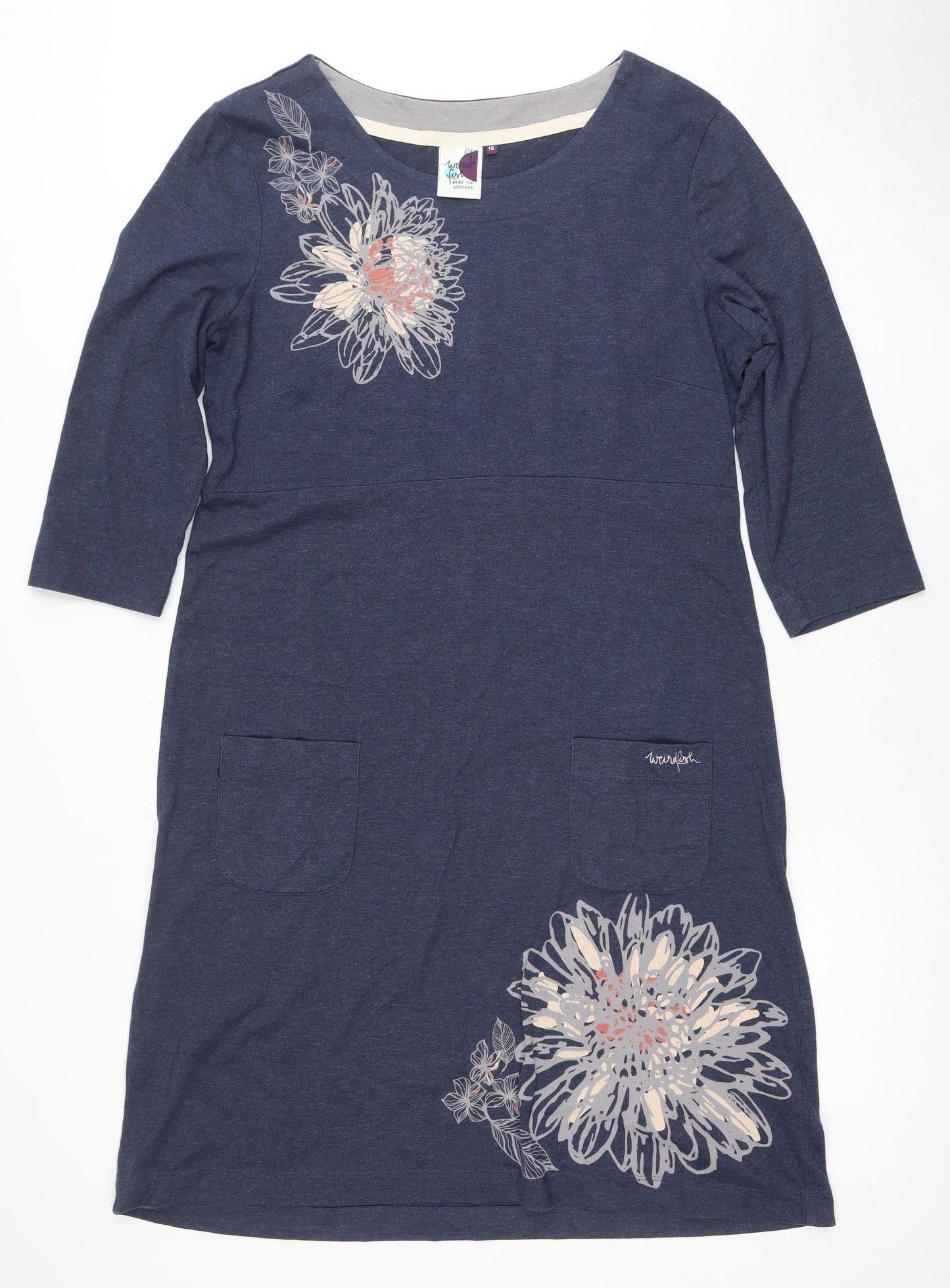 Weird Fish Women's Blue Shift Dress, Size 16, Casual