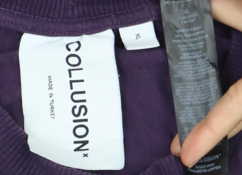 Collusion Men's Purple XL Long Sleeve Crew Neck T-Shirt
