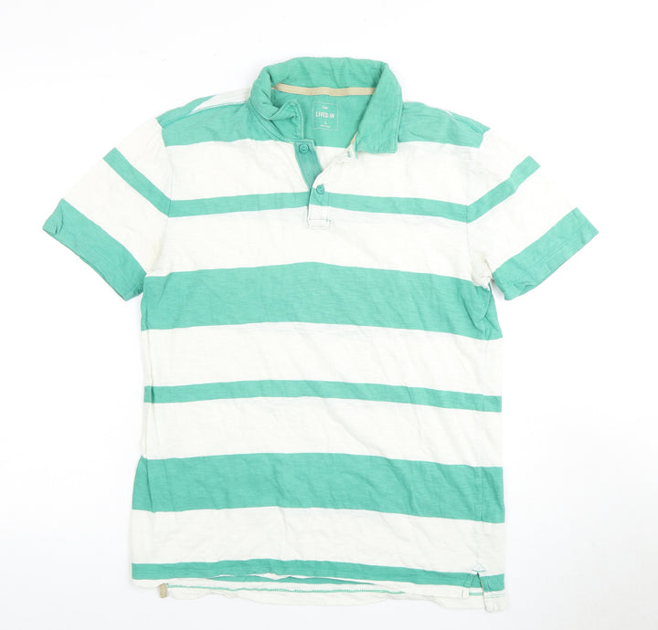 Gap Men's Green Striped Polo Shirt Size S