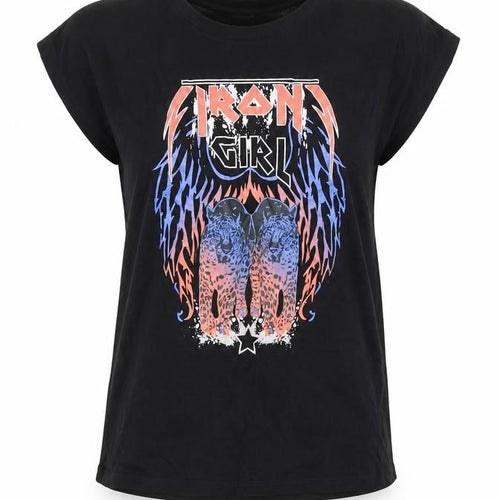 Ruka Women's Black Cotton Rock Graphic T-Shirt - Size S