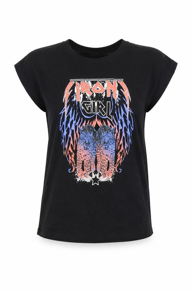 Ruka Women's Black Cotton Rock Graphic T-Shirt - Size S