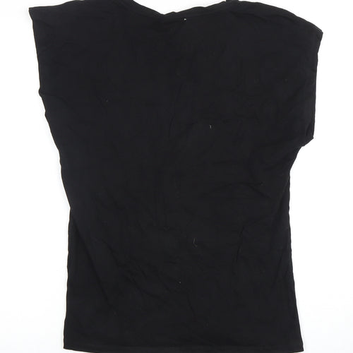 Ruka Women's Black Cotton Rock Graphic T-Shirt - Size S